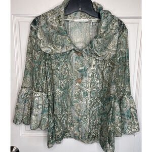 WHIM Women’s Boho Lace Shawl Collar Jacket Sz L Bell Sleeves Whimsigoth